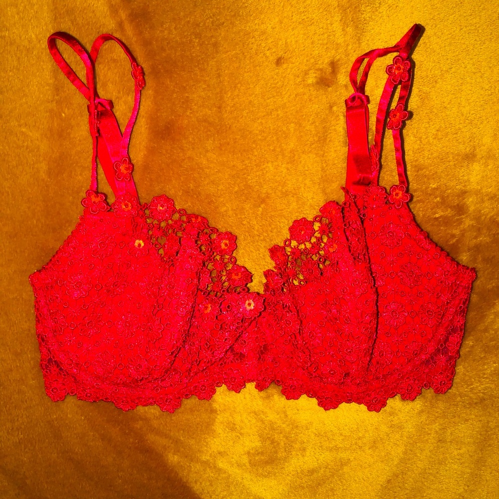 Red Flower Lace Sequence Bra